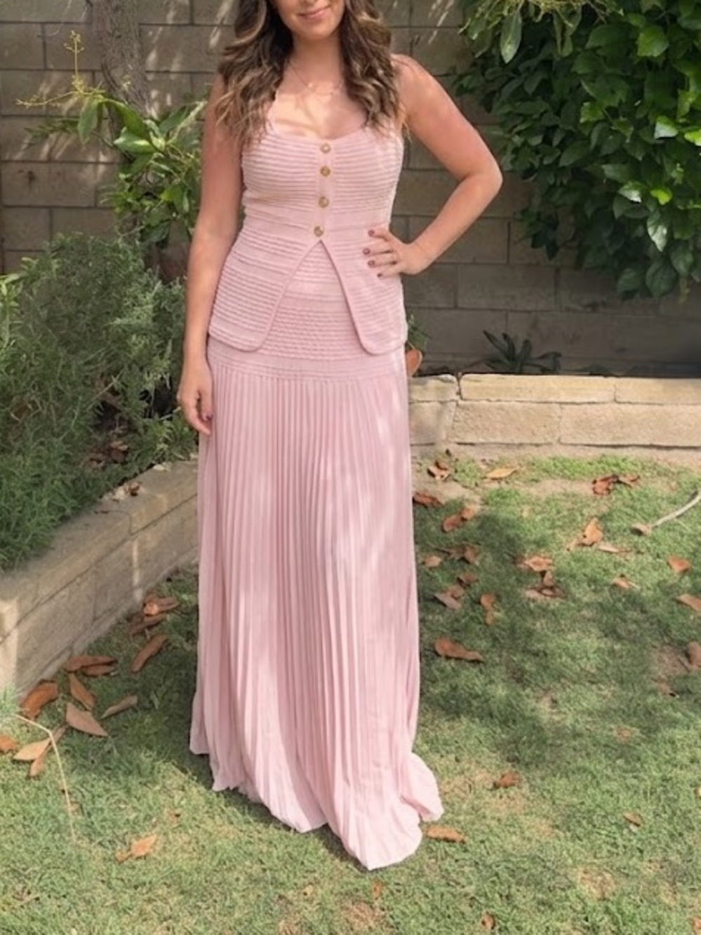 Blithe LA Boutique NEW 2 Piece Co-Ord Light Pink Pleated Skirt & Vest Top Set